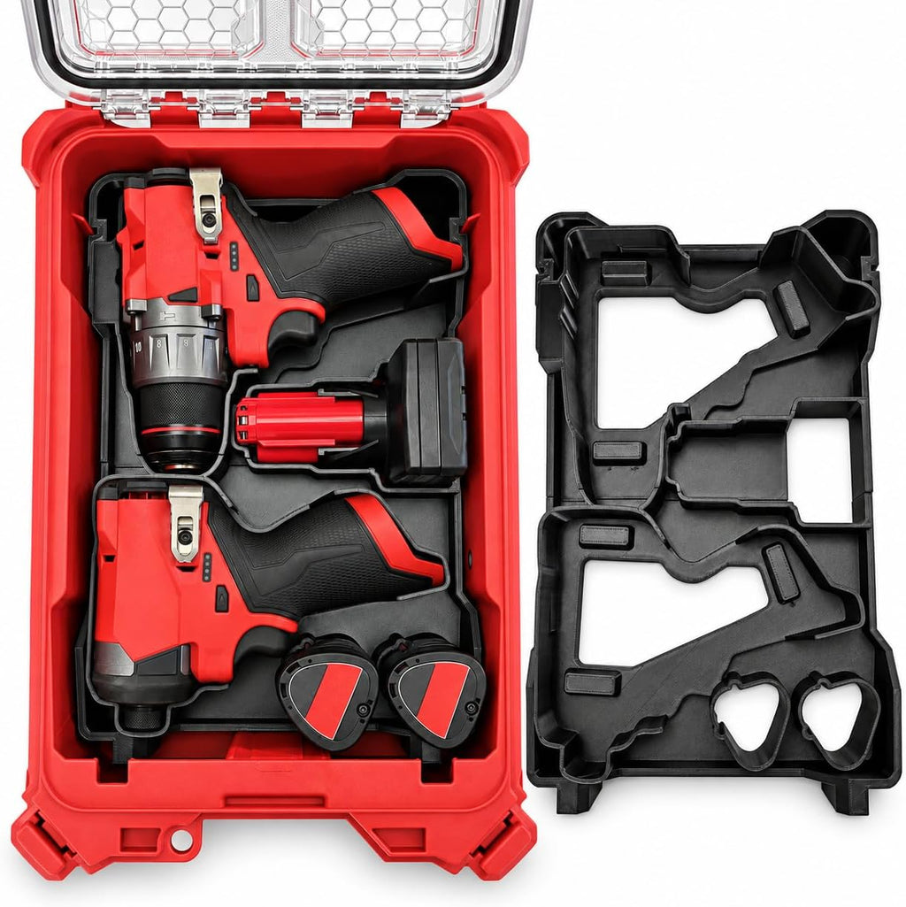 M12 Drill & Impact Driver Gen 3 Compatible Tool Insert | Holds one XC 4.0 battery and two CP 1.5 batteries | Fits PACKOUT Compact Organizer 48-22-8435 | PETG