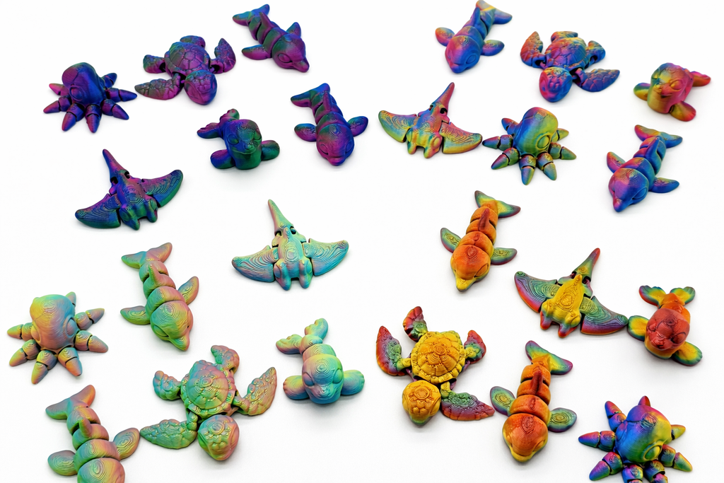 Articulated Sea Animals 6 Pack with Egg – Sharks, Turtle, Manta Ray, Octopus and an Ocean Blue Egg | 3D Printed Ocean Toy Set | Fidget Toy | Kids Gift