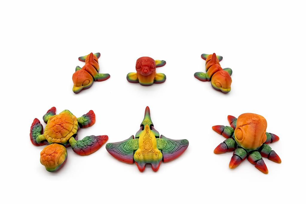 Articulated Sea Animals 6 Pack with Egg – Sharks, Turtle, Manta Ray, Octopus and an Ocean Blue Egg | 3D Printed Ocean Toy Set | Fidget Toy | Kids Gift