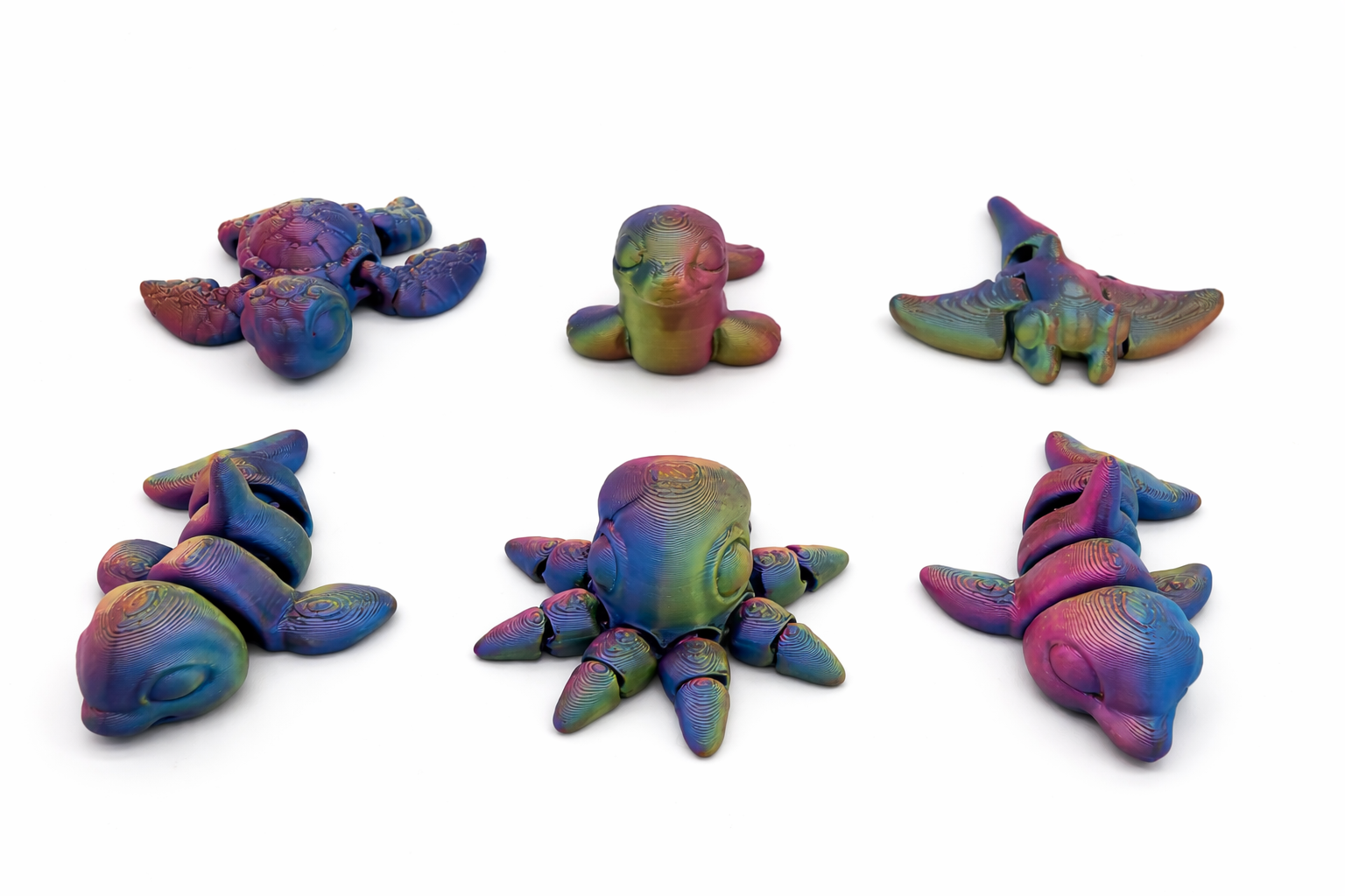Articulated Sea Animals 6 Pack with Egg – Sharks, Turtle, Manta Ray, Octopus and an Ocean Blue Egg | 3D Printed Ocean Toy Set | Fidget Toy | Kids Gift