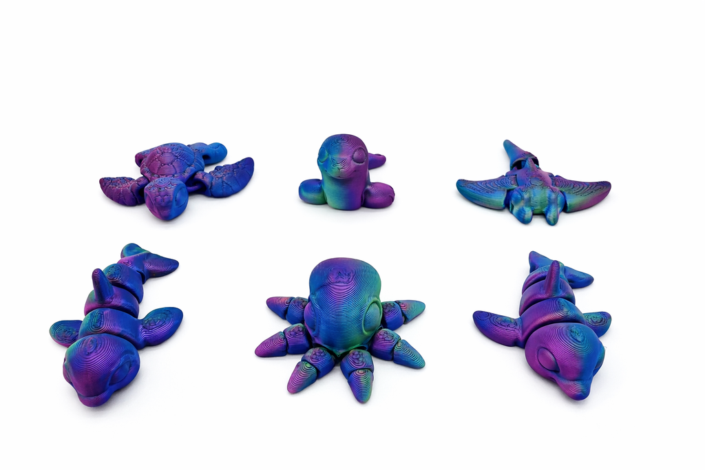 Articulated Sea Animals 6 Pack with Egg – Sharks, Turtle, Manta Ray, Octopus and an Ocean Blue Egg | 3D Printed Ocean Toy Set | Fidget Toy | Kids Gift
