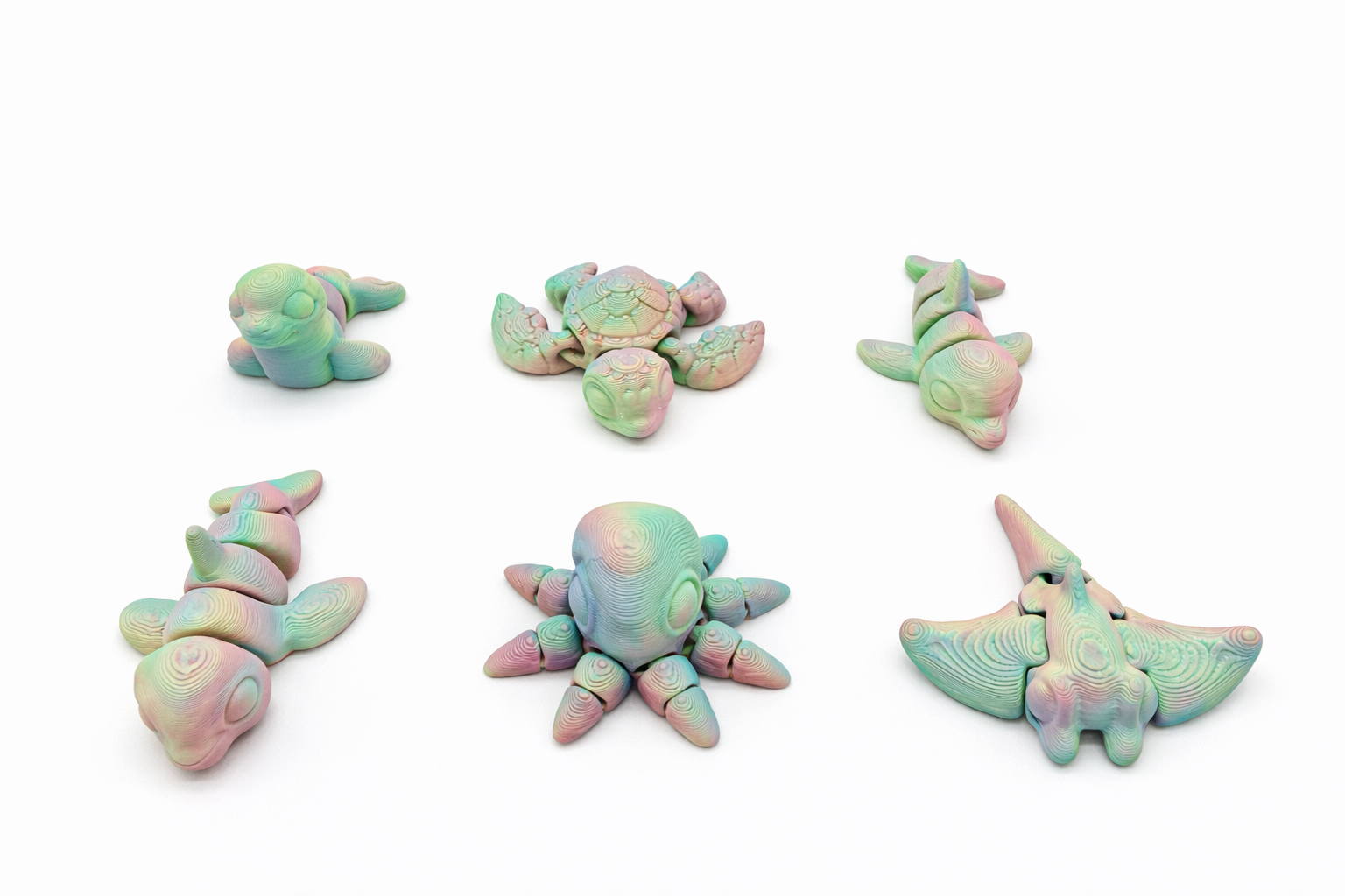 Articulated Sea Animals 6 Pack with Egg – Sharks, Turtle, Manta Ray, Octopus and an Ocean Blue Egg | 3D Printed Ocean Toy Set | Fidget Toy | Kids Gift