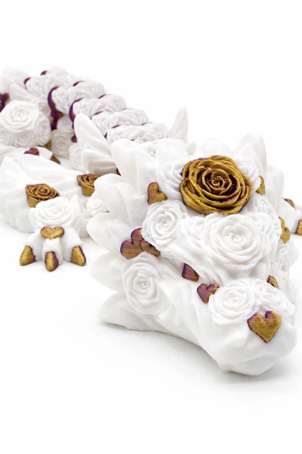 White Rose Dragon – Articulated 3D Printed Dragon Toy, Flexible Fantasy Fidget Figure, Desk Decor.