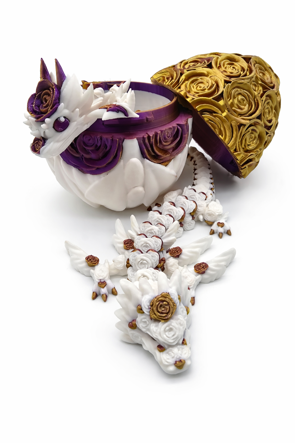 3D Printed Rose Heart Dragon & Baby Rose Dragon with Egg