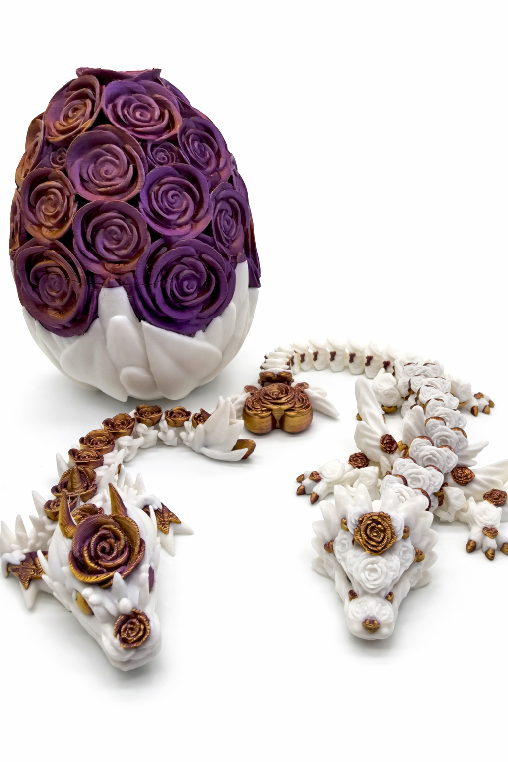 3D Printed Rose Heart Dragon & Baby Rose Dragon with Egg