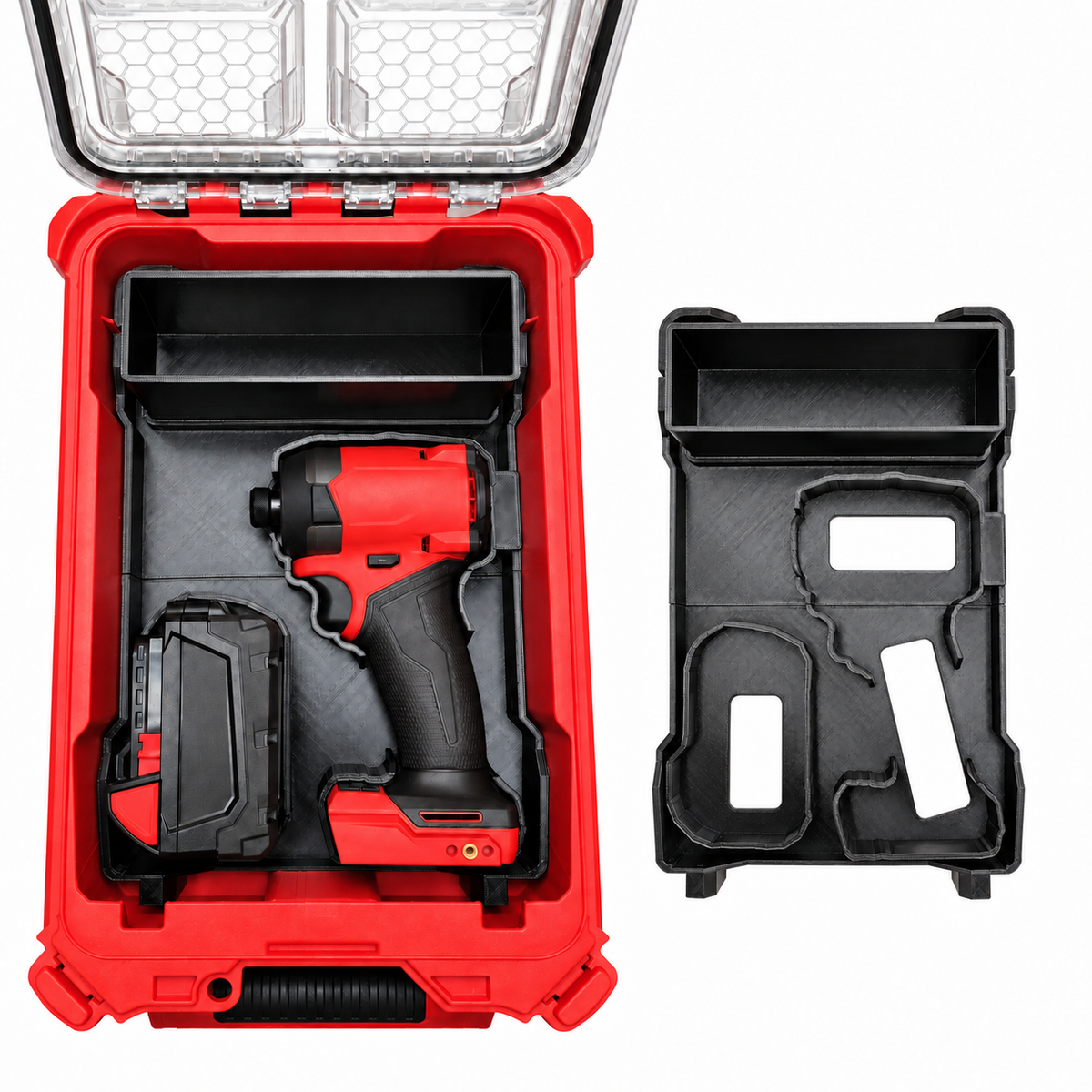 Milwaukee M18 FUEL Impact Driver Organizer Insert, Battery Storage, AirTag Pocket (3D Printed)